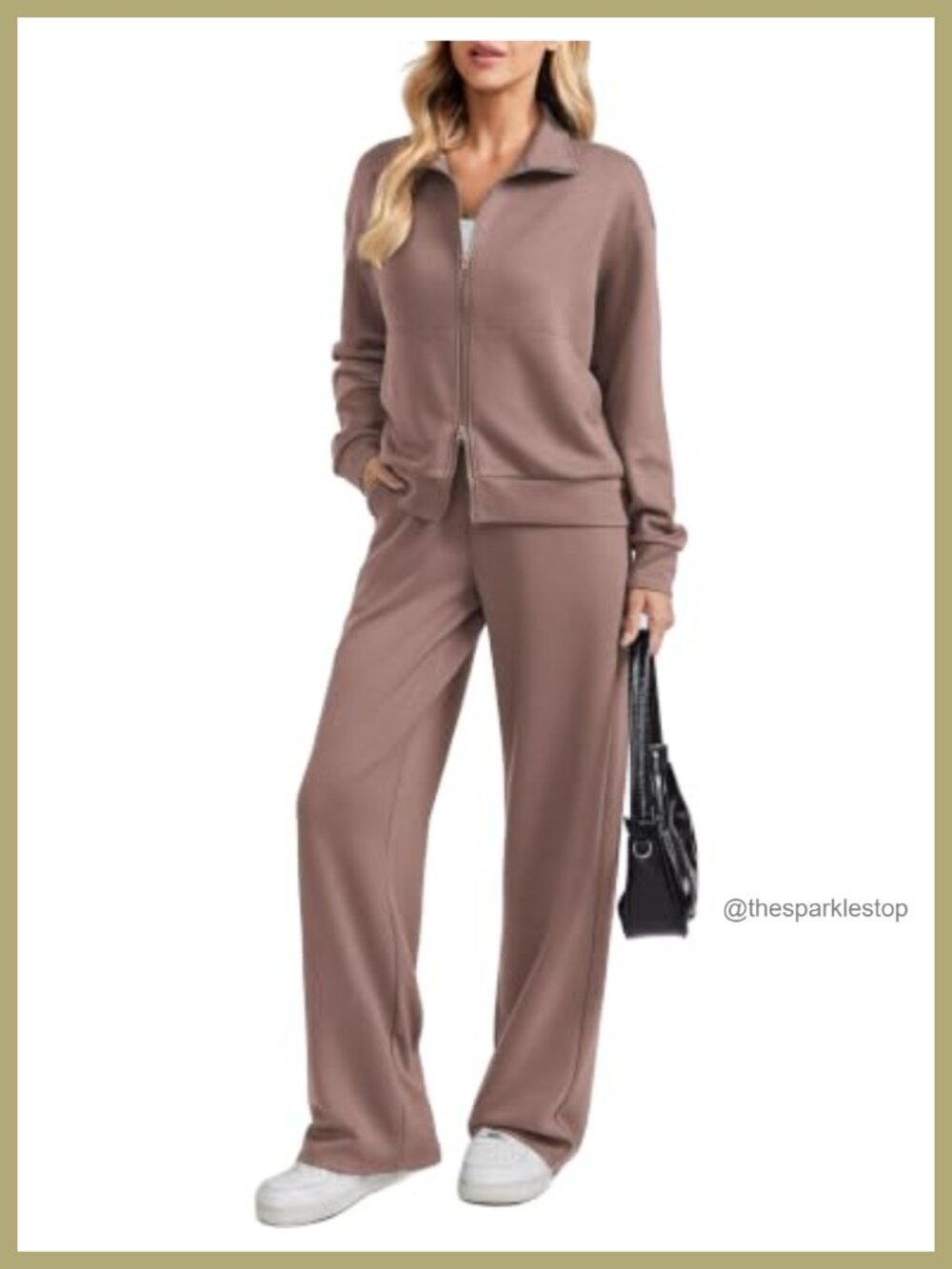 2 Piece Tracksuit Set Two-Way Zip Wide Leg Pants Travel Lounge